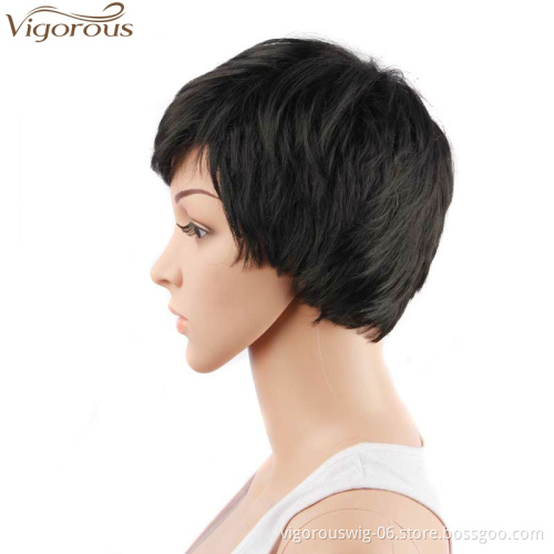 Vigorous High Quality Short Synthetic Black Pixie Cut Heat Resistant Fiber Hair for Women Daily Party Ladies Wig